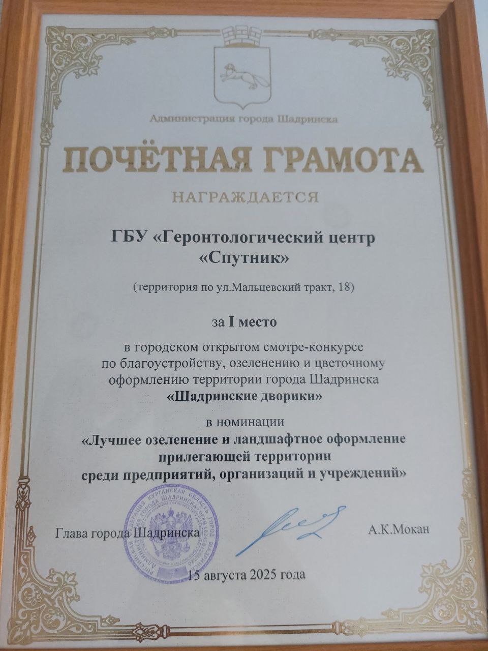 Призовое место в конкурсе «Шадринские дворики»